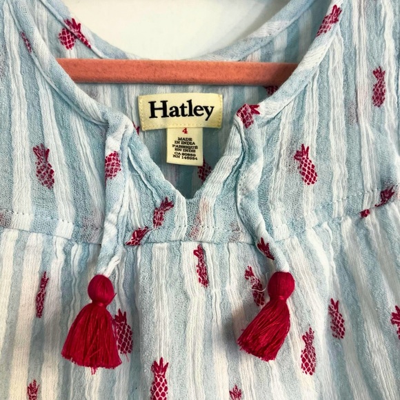 Hatley Girls Chambray Stripe & Pink Pineapple Tassel Tiered Dress, 4 - Picture 6 of 6